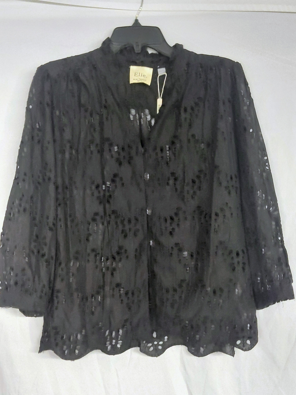 Elie Tahari Black Eyelet Button-Front Women's Blouse